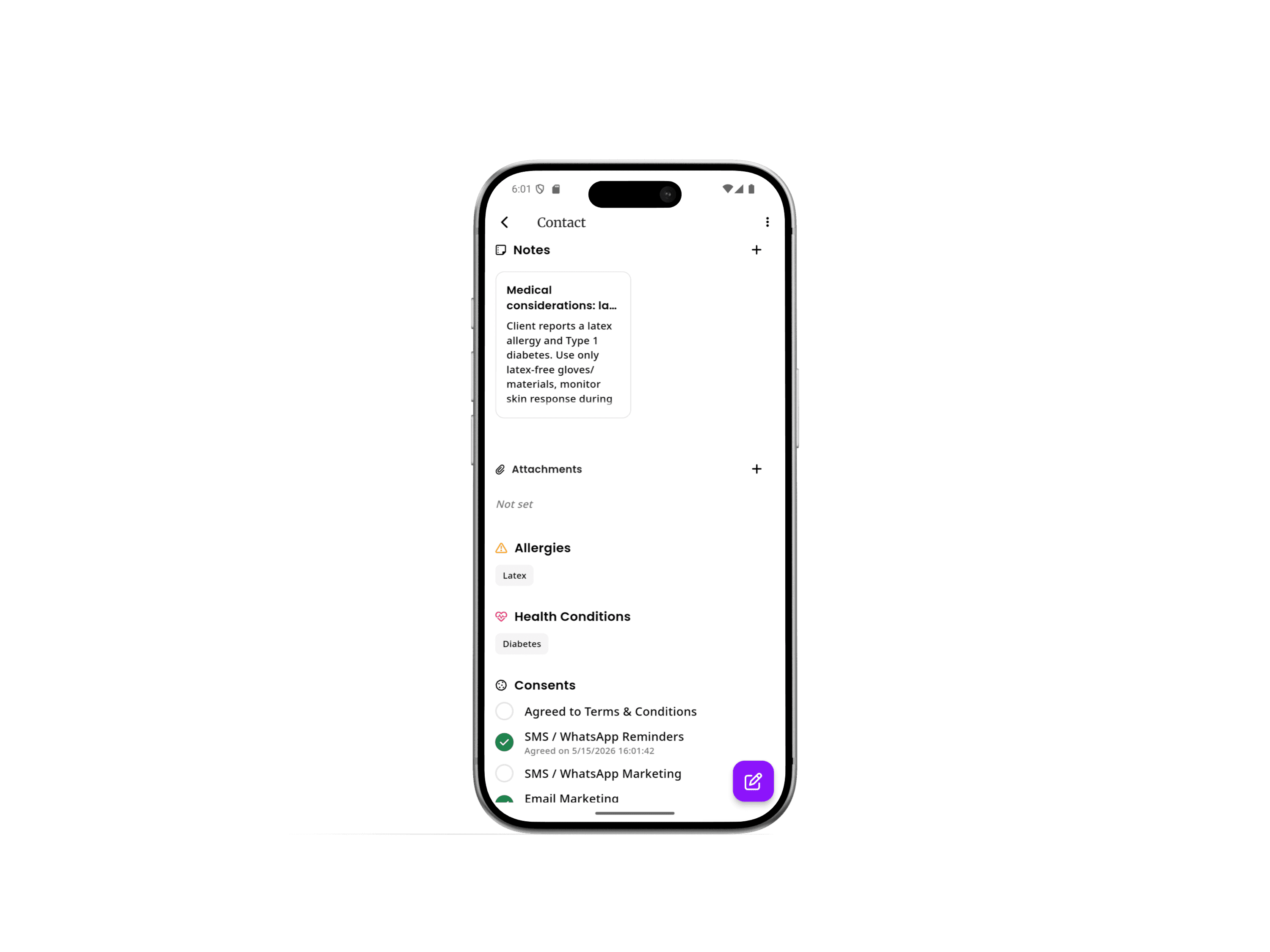 inkStar Kundenprofil auf dem iPhone mit unterschriebener Einwilligung