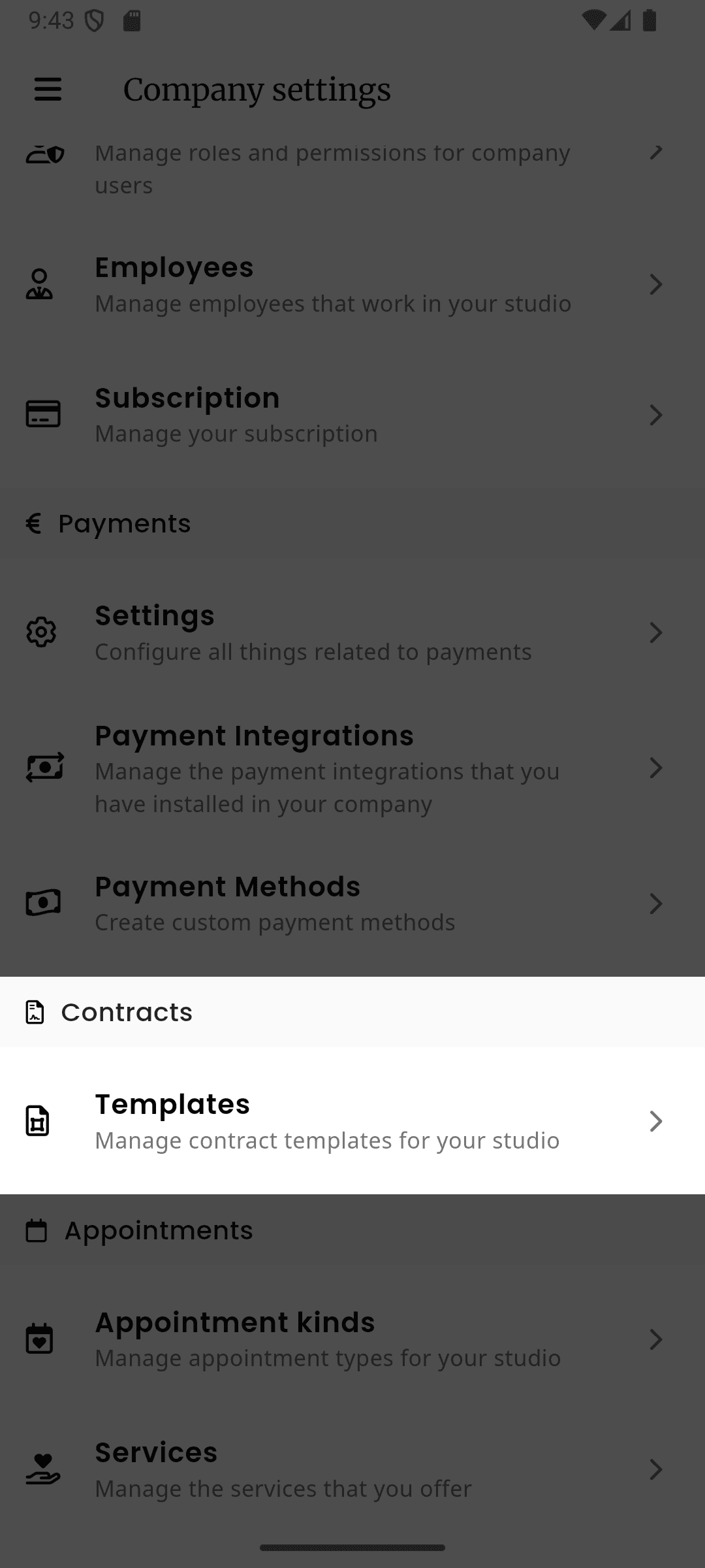 inkStar service configuration showing linked intake forms for tattoo consent and beauty services