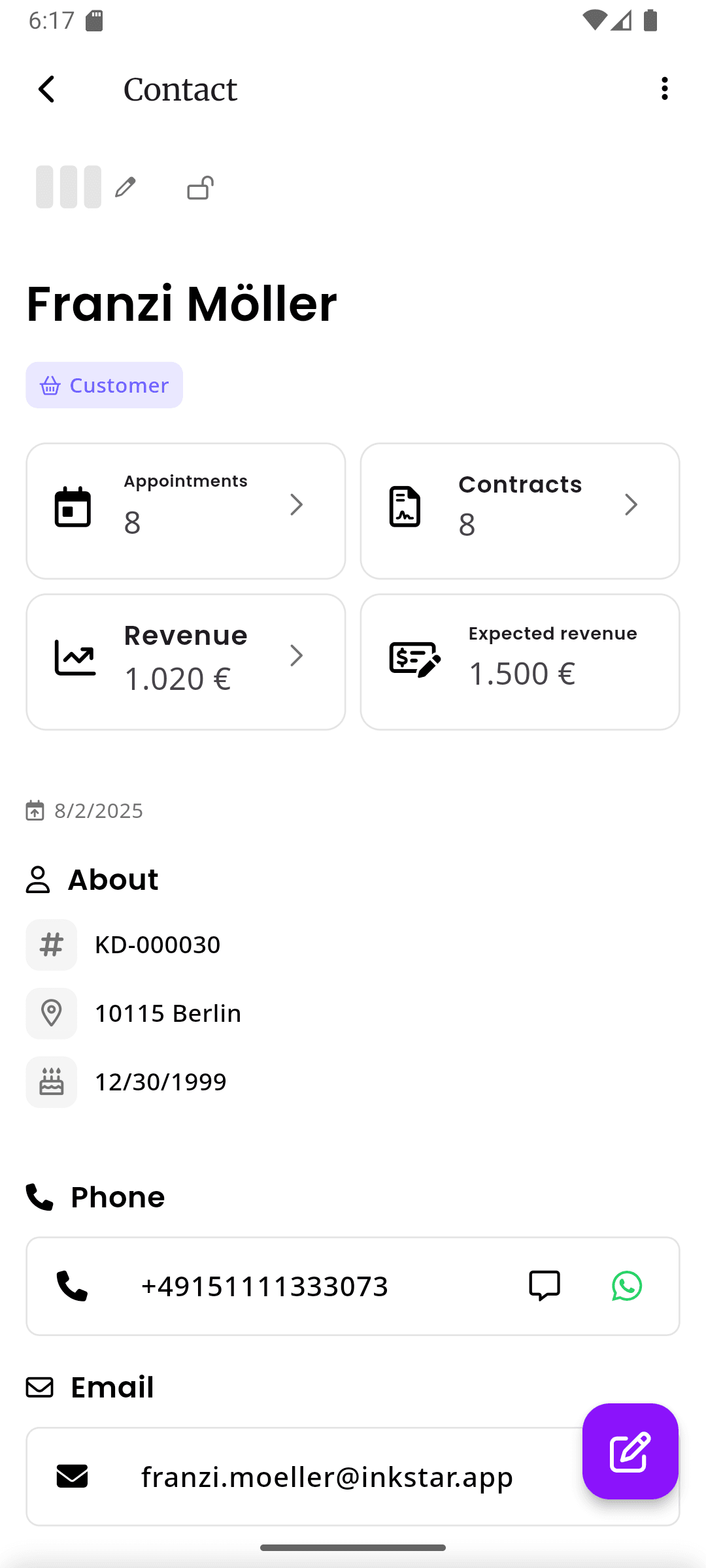 inkStar client profile with style preferences and cut history