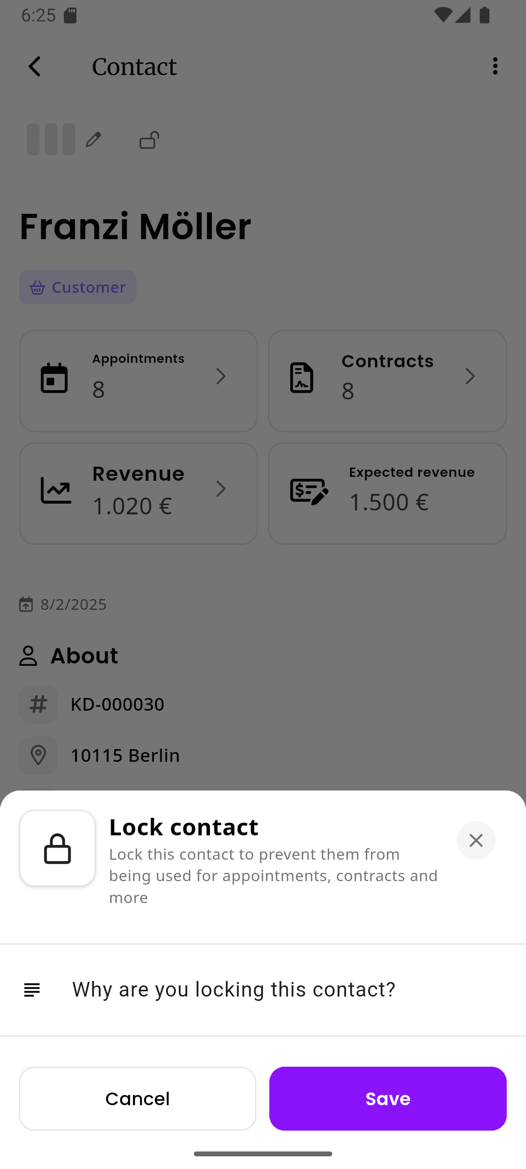 inkStar Kundensperrungs-Interface mit Sperrbegründung und Buchungsverhinderung